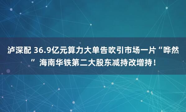 泸深配 36.9亿元算力大单告吹引市场一片“哗然” 海南华铁第二大股东减持改增持！